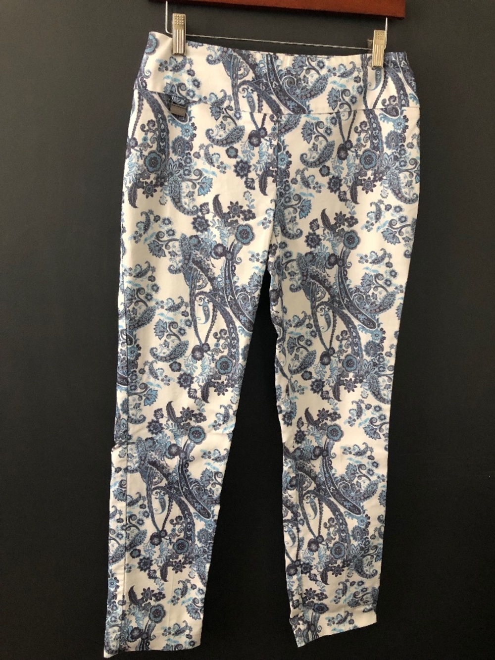 Lisette Montreal stretch pull on paisley blue pants